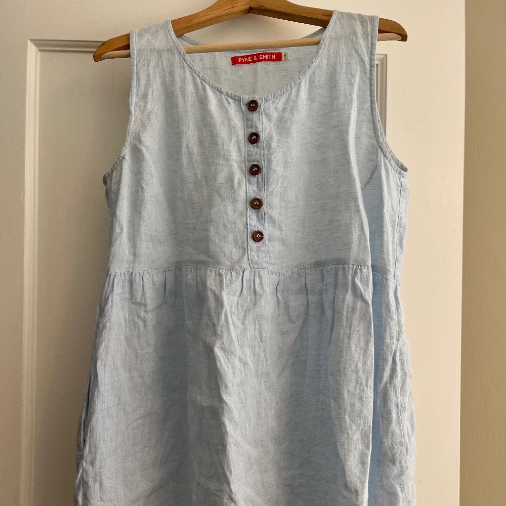 🚫NOT AVAILABLE DON’T PURCHASE 🚫Pyne & Smith Powder Blue Sleeveless Linen Dress